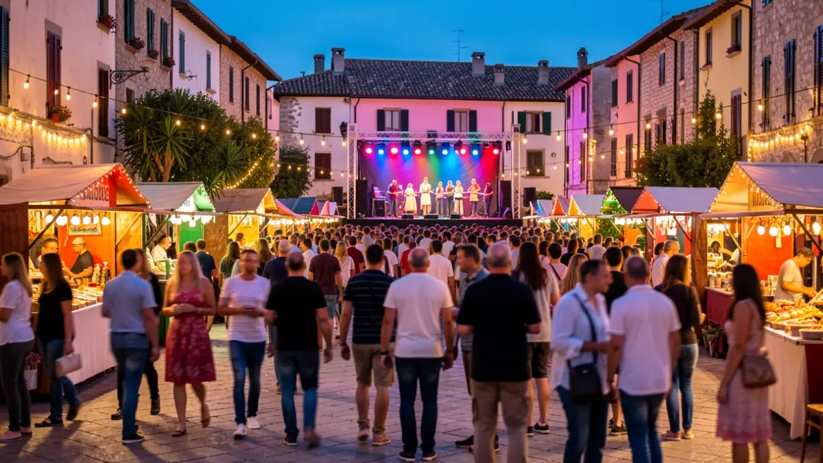 Imagen genérica de una feria con ambiente festivo e iluminación nocturna.