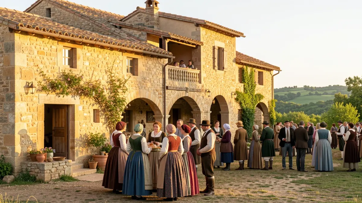 Imagen genérica de una ermita mediterránea con gente celebrando una fiesta.