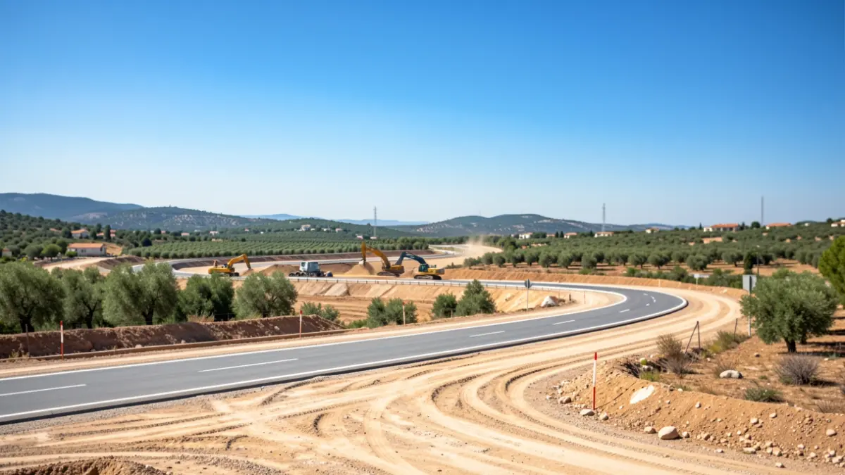 Imagen genérica de obras de una nueva ronda en un paisaje mediterráneo.