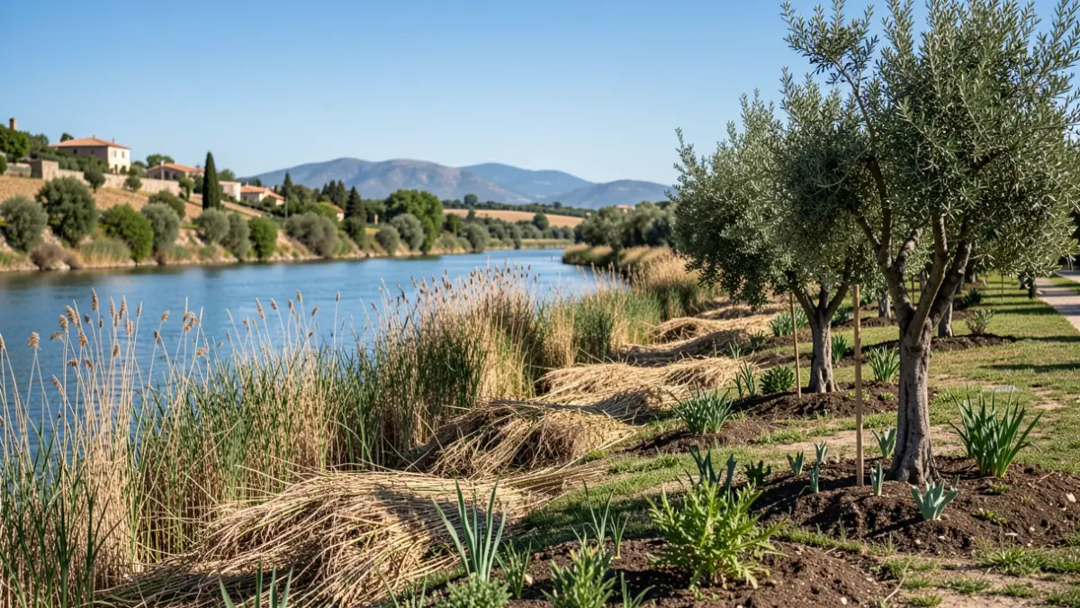 Imatge genèrica de la renaturalització d'un riu amb eliminació de canya invasora i plantació d'espècies autòctones.