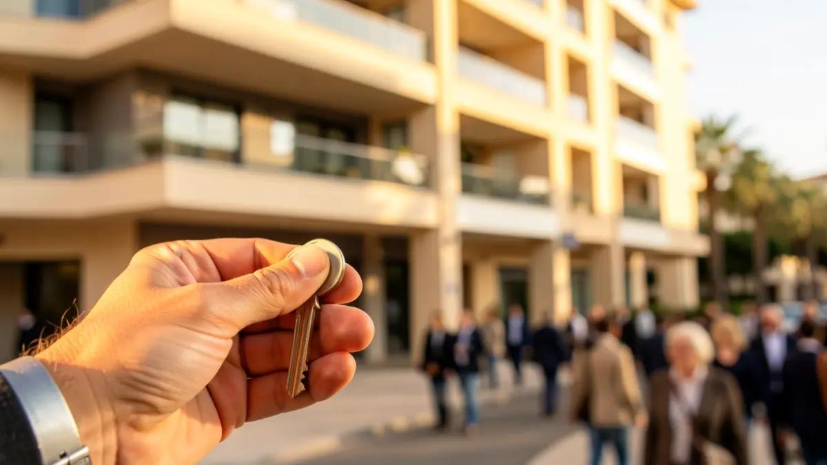 Imatge genèrica d'una clau davant d'un edifici d'habitatges.