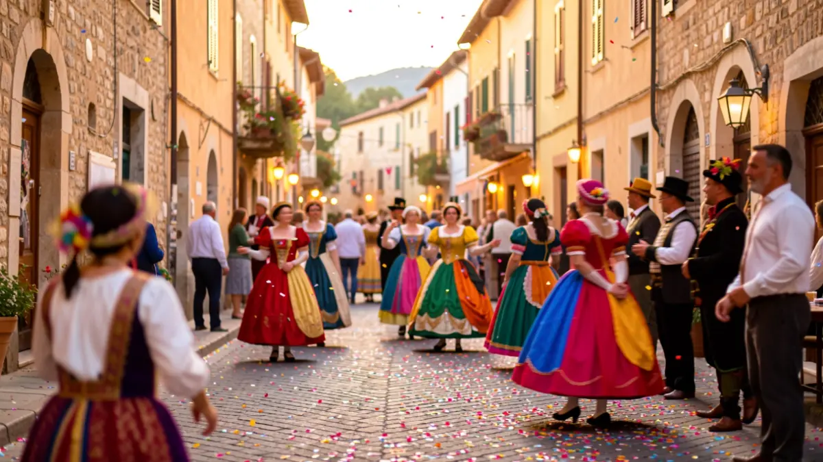 Generic image of a popular festival with costumed participants and confetti.