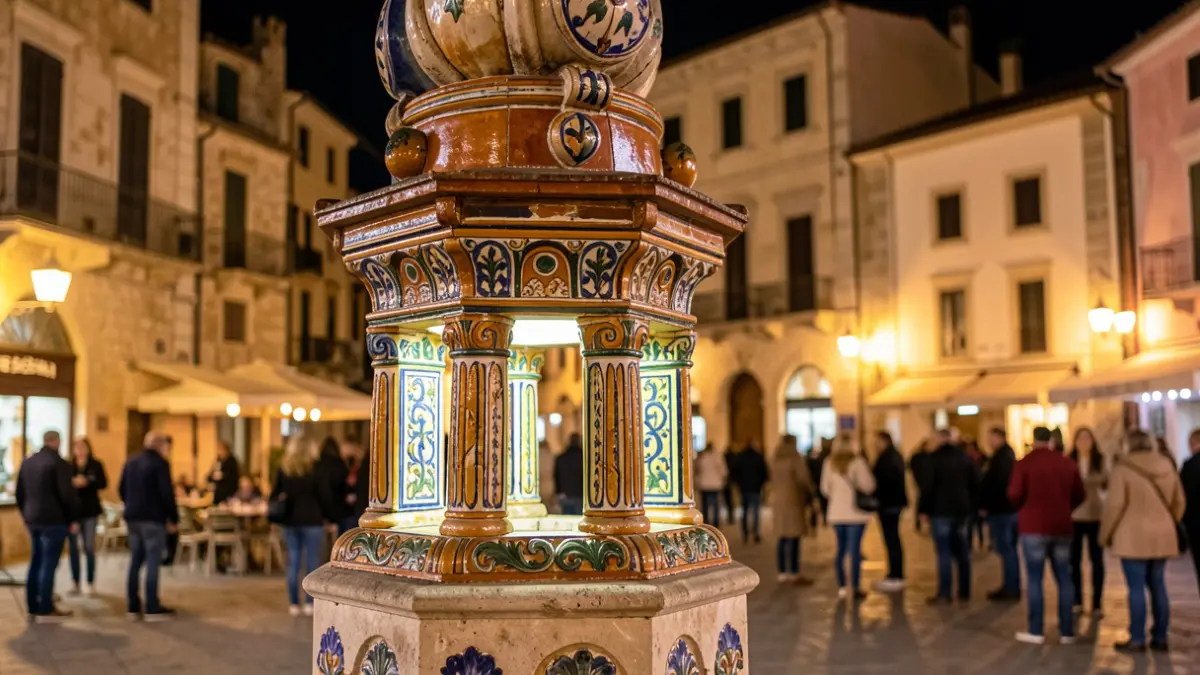 Image of an illuminated gaiata at night in a Castellón square.