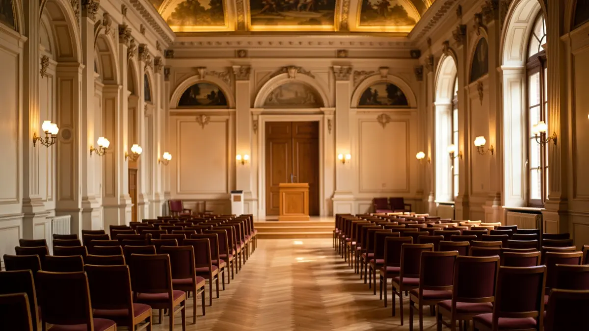 Generic image of an assembly hall with a podium.