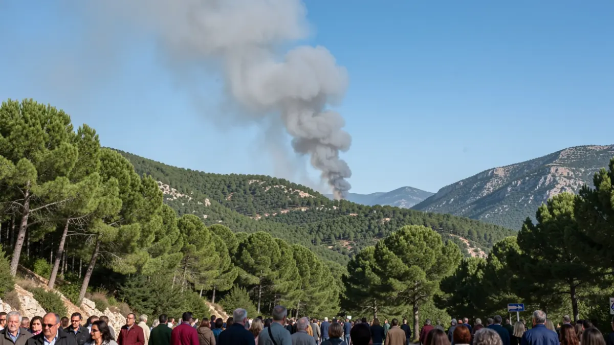 Imagen genérica de humo de un incendio forestal sobre una montaña verde.