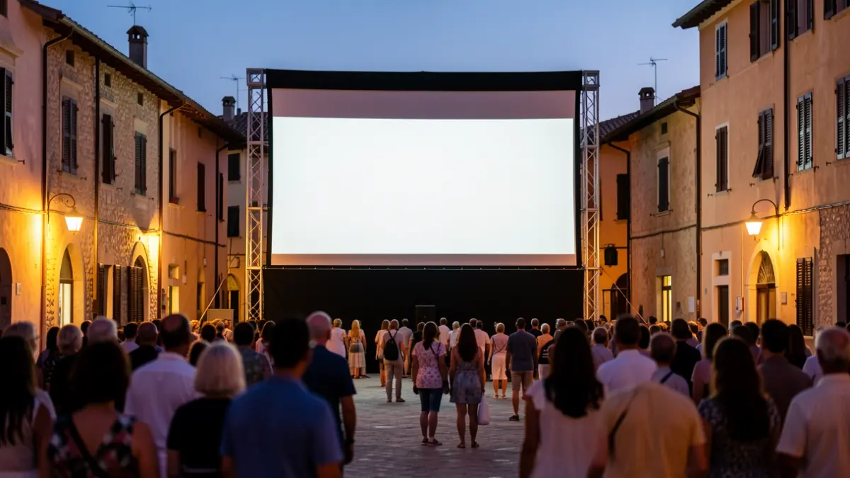 Imatge genèrica d'una projecció de cinema a l'aire lliure en un entorn urbà mediterrani.