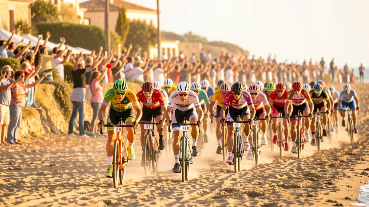 Imagen genérica de una etapa de La Vuelta a España con ciclistas y público.