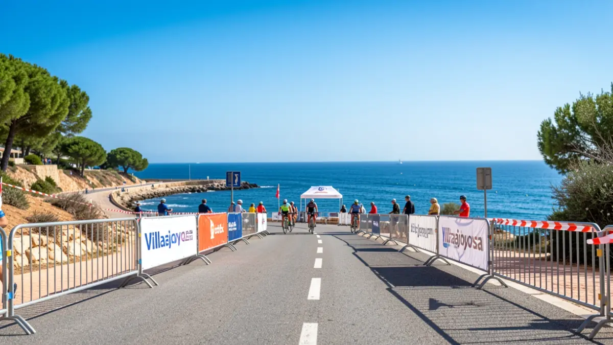 Imatge genèrica d'una carretera costanera a la Vila Joiosa amb barreres per a una cursa ciclista.