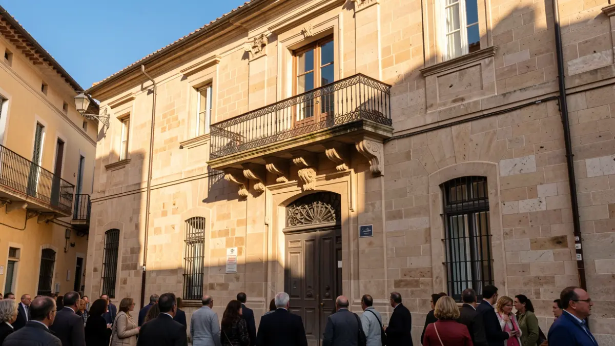Generic image of a municipal building facade with a balcony.