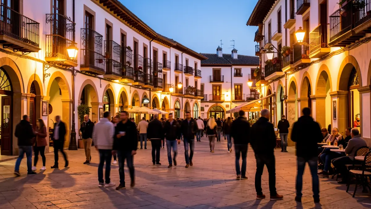 Imagen genérica de una plaza mediterránea con ambiente nocturno.