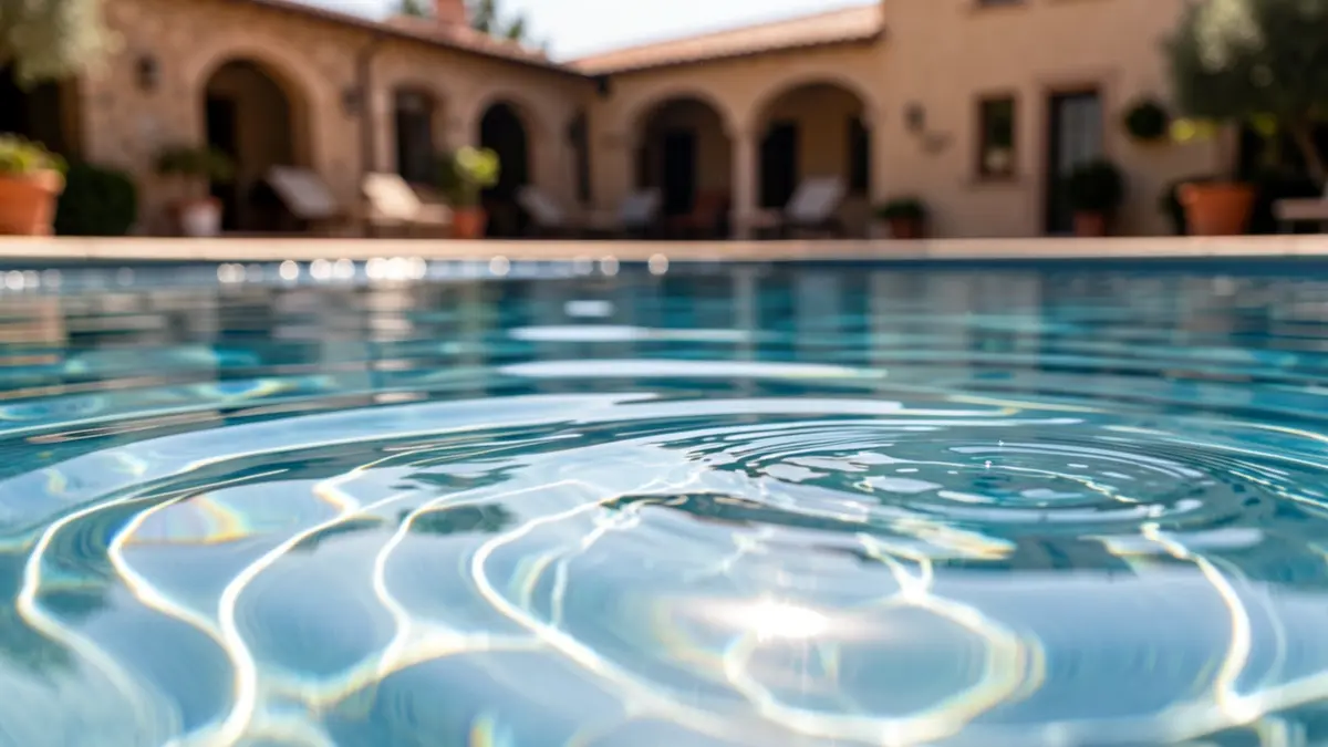 Imatge genèrica de la superfície d'una piscina amb reflexos del sol.