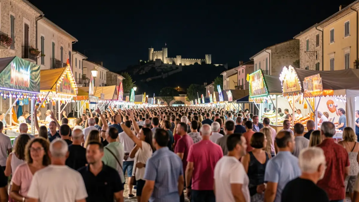 Generic image of a popular night festival with a crowd and lights.