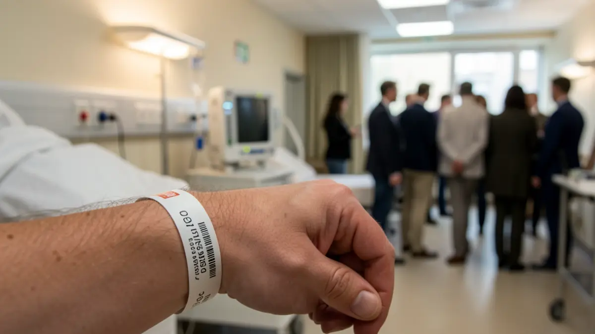 Generic image of a patient identification wristband in a hospital.