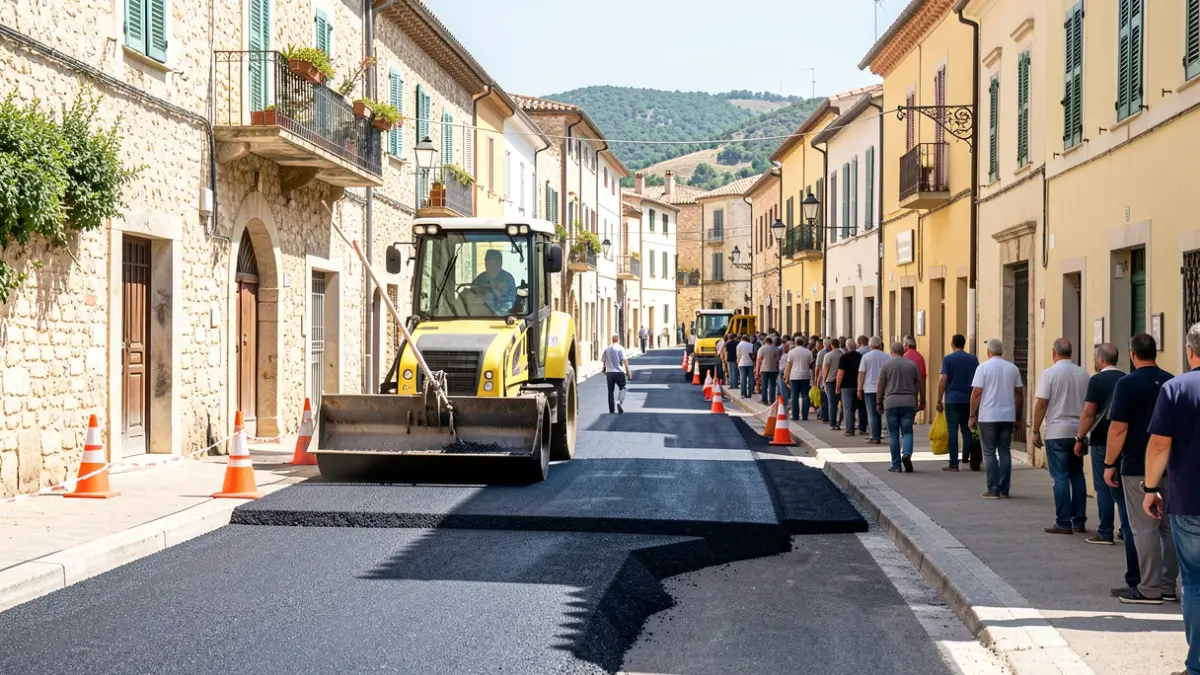 Generic image of asphalt repairs in a Mediterranean city.