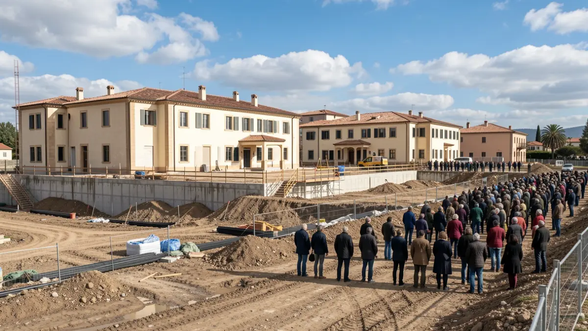 Imagen genérica de la construcción de nuevos colegios en Massanassa, con arquitectura mediterránea y elevados del suelo.