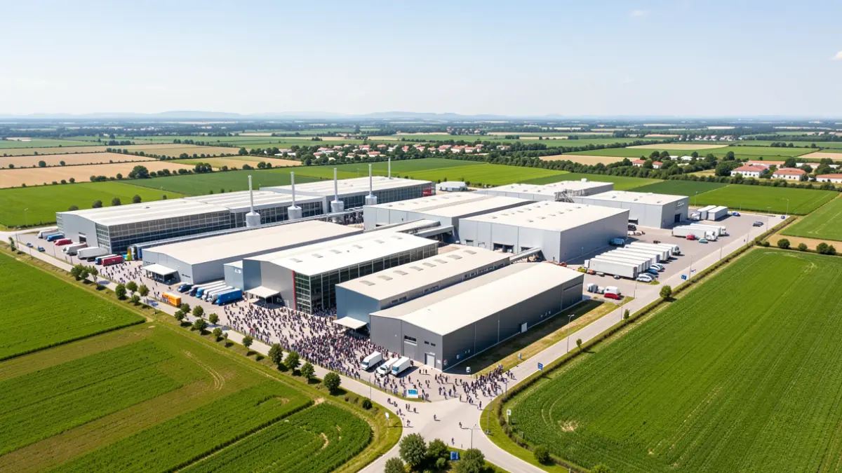 Imagen genérica de un gran clúster agroalimentario con edificios industriales e infraestructuras logísticas.