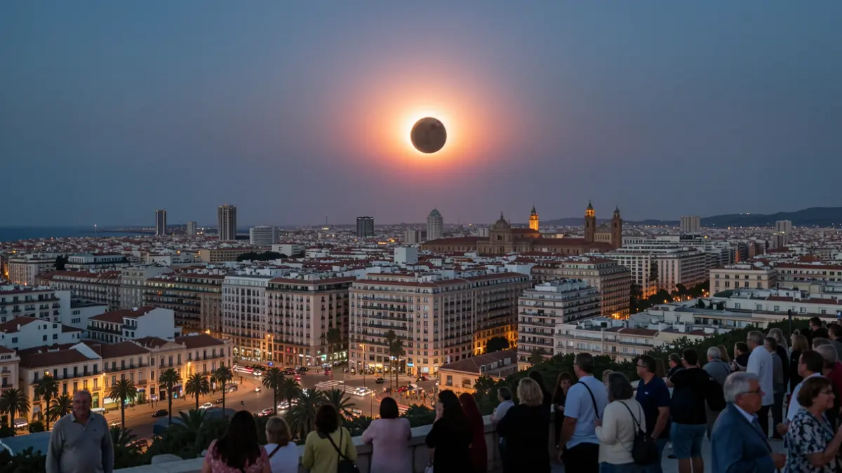 Generic image of a solar eclipse over the city of Alicante.
