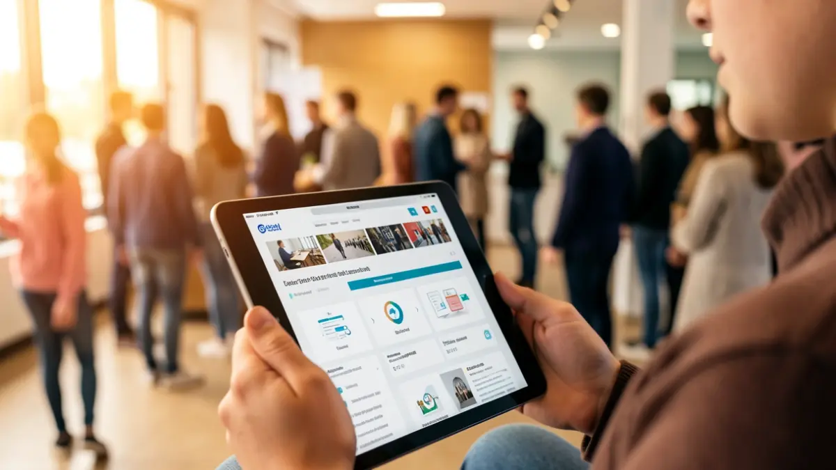Imagen genérica de jóvenes buscando empleo en un dispositivo electrónico.