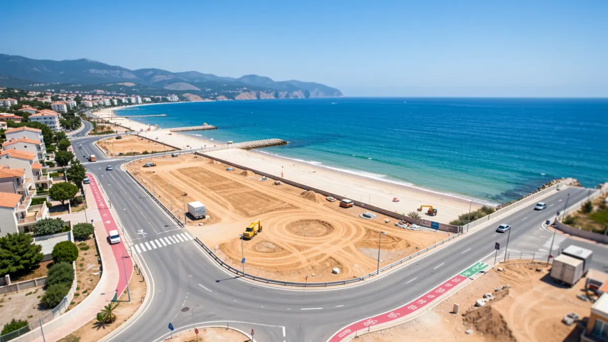 Generic image of coastal access improvement with roundabout and bike lane construction.