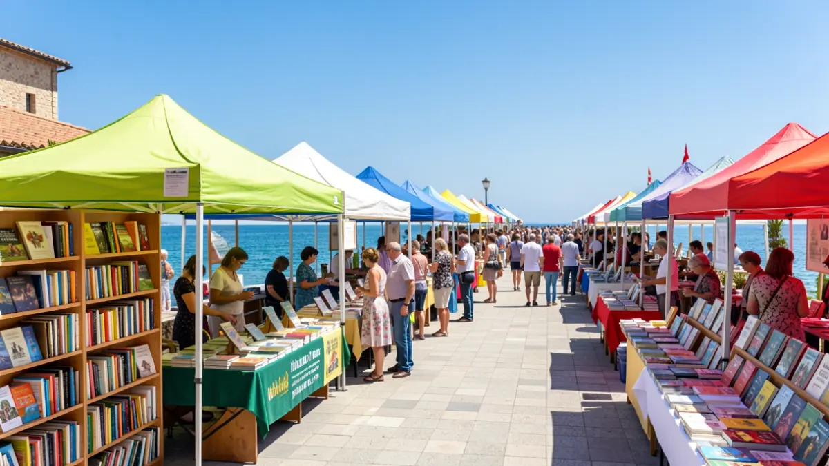 Imatge genèrica d'una fira del llibre a la vora del mar.