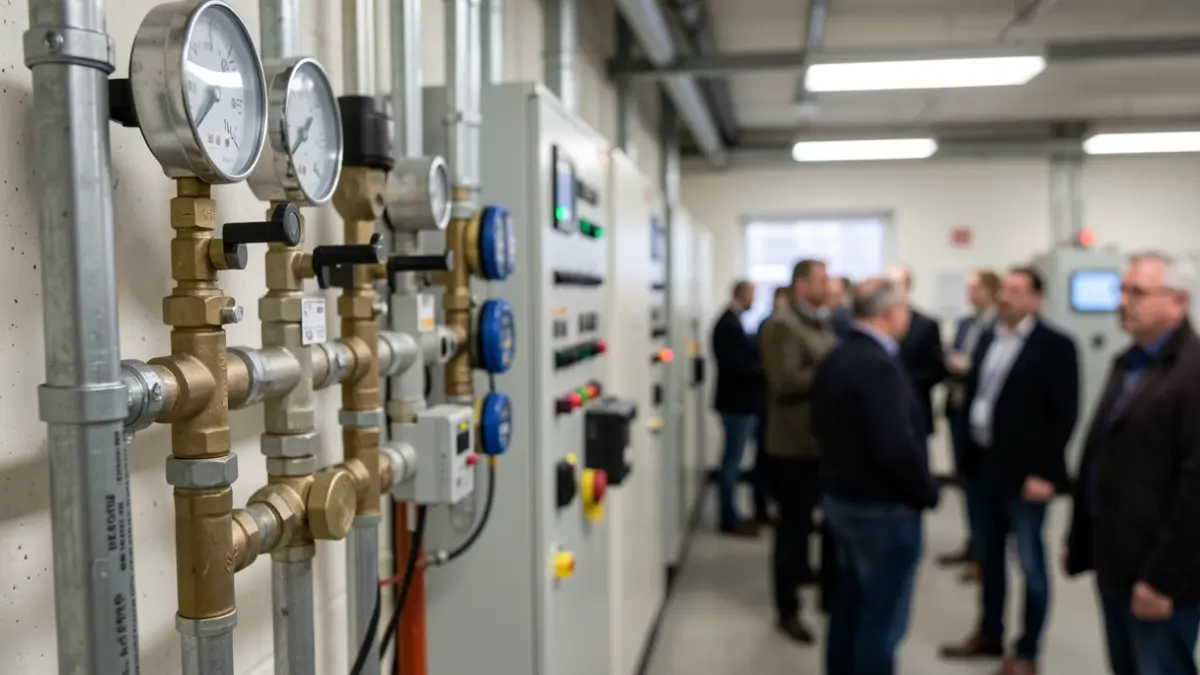Generic image of sensors and pipes for water quality control in buildings.