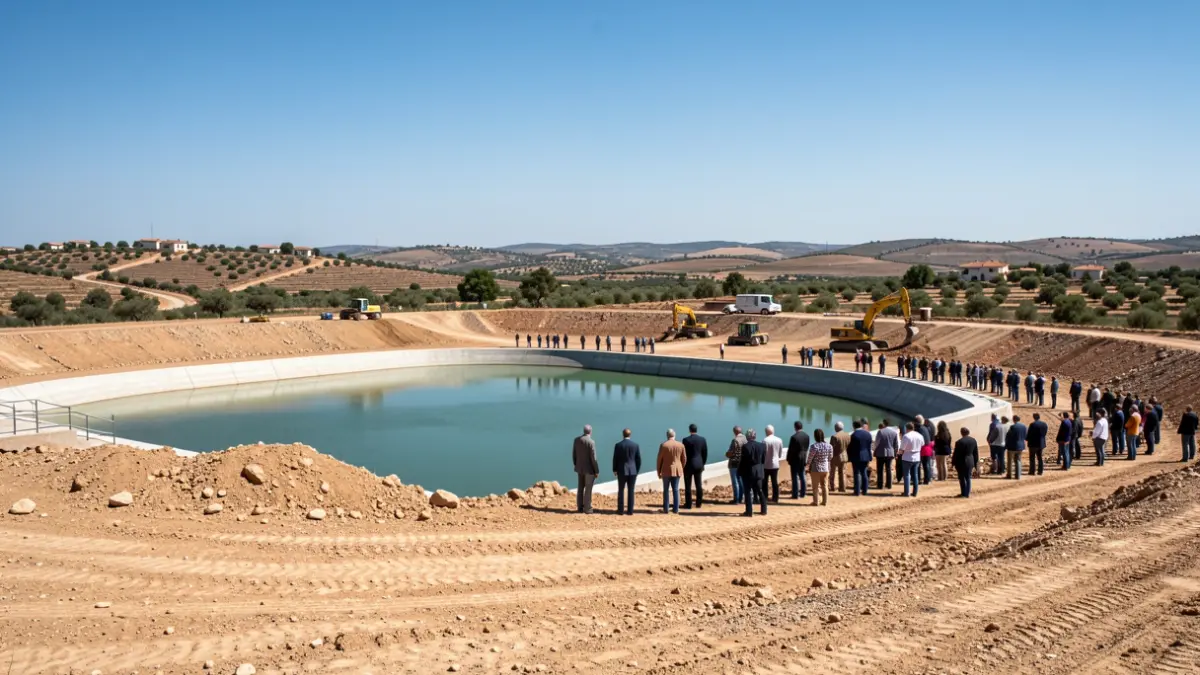 Imatge genèrica de la construcció d'una bassa d'aigua en un paisatge rural mediterrani.