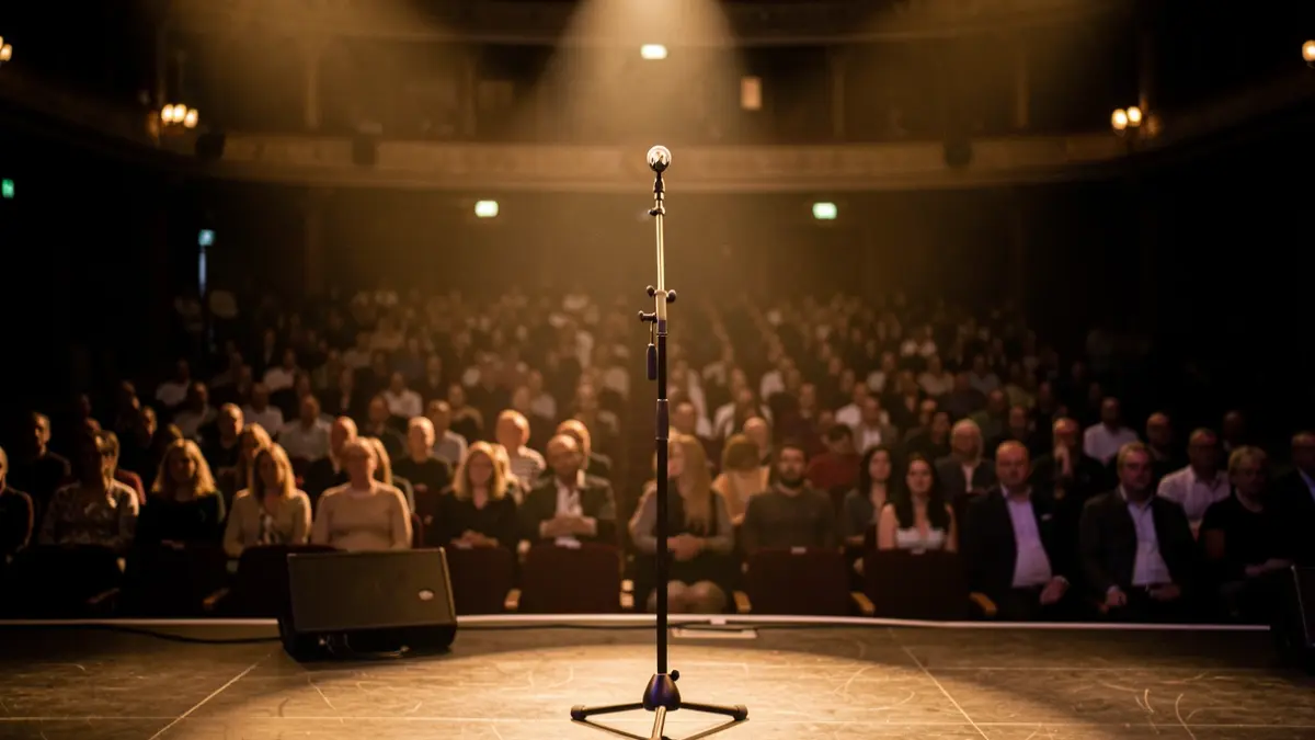 Generic image of a concert stage with a microphone.
