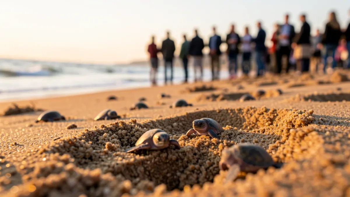 Generic image of sea turtles swimming towards the sea.