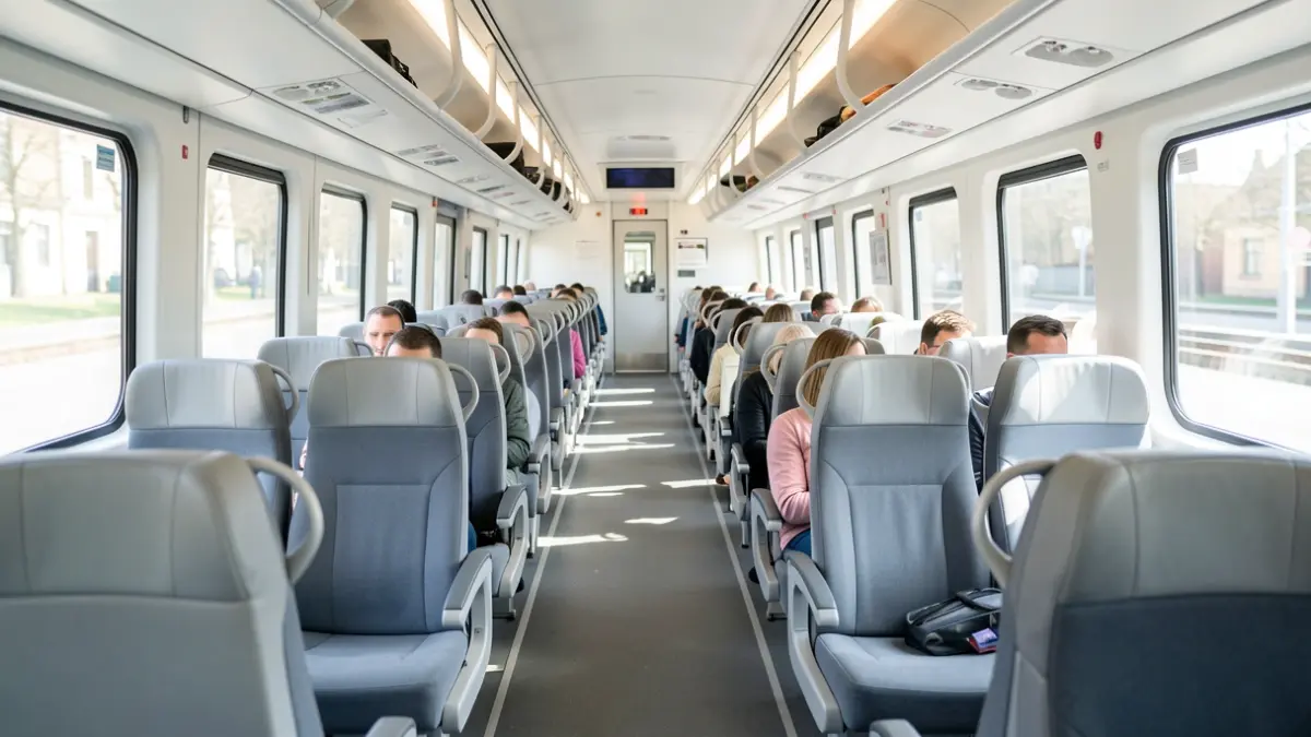 Generic image of the interior of a modern Civia S465 train, showing seats and aisle.