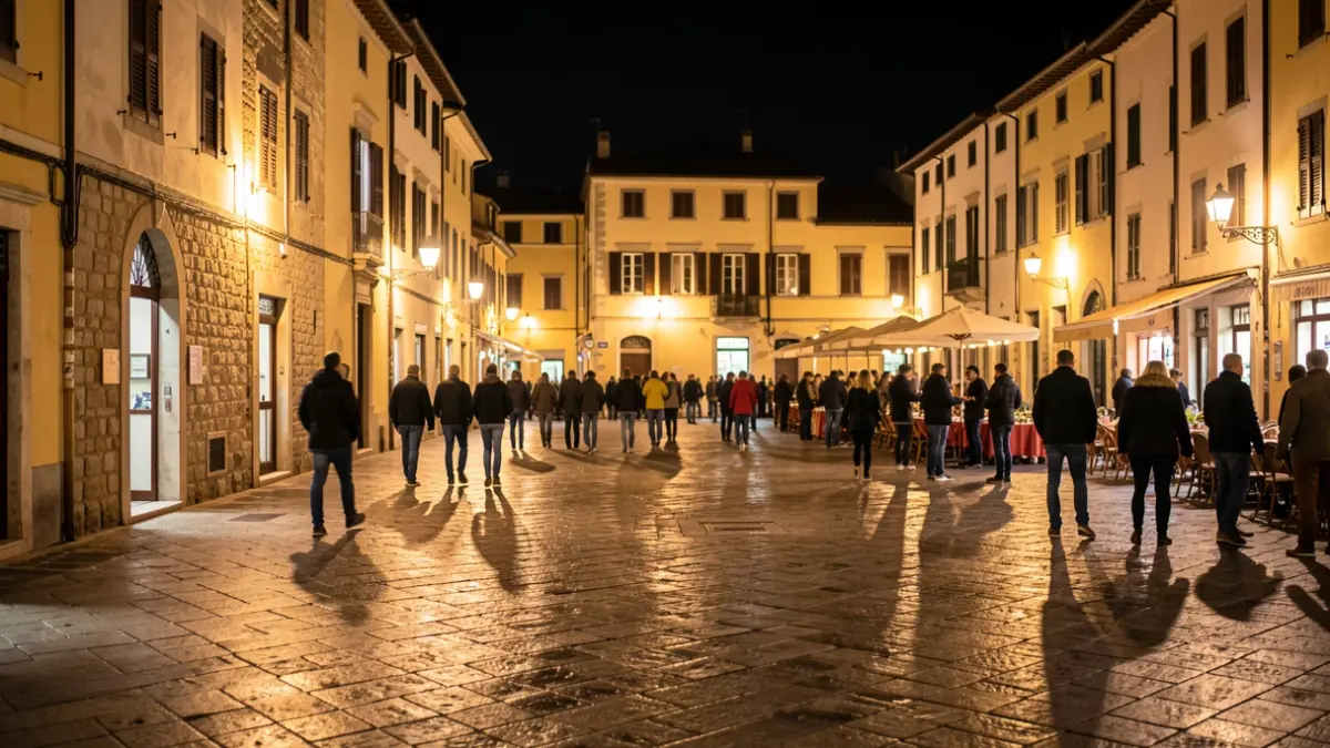 Imatge genèrica d'una plaça de poble mediterrani de nit.