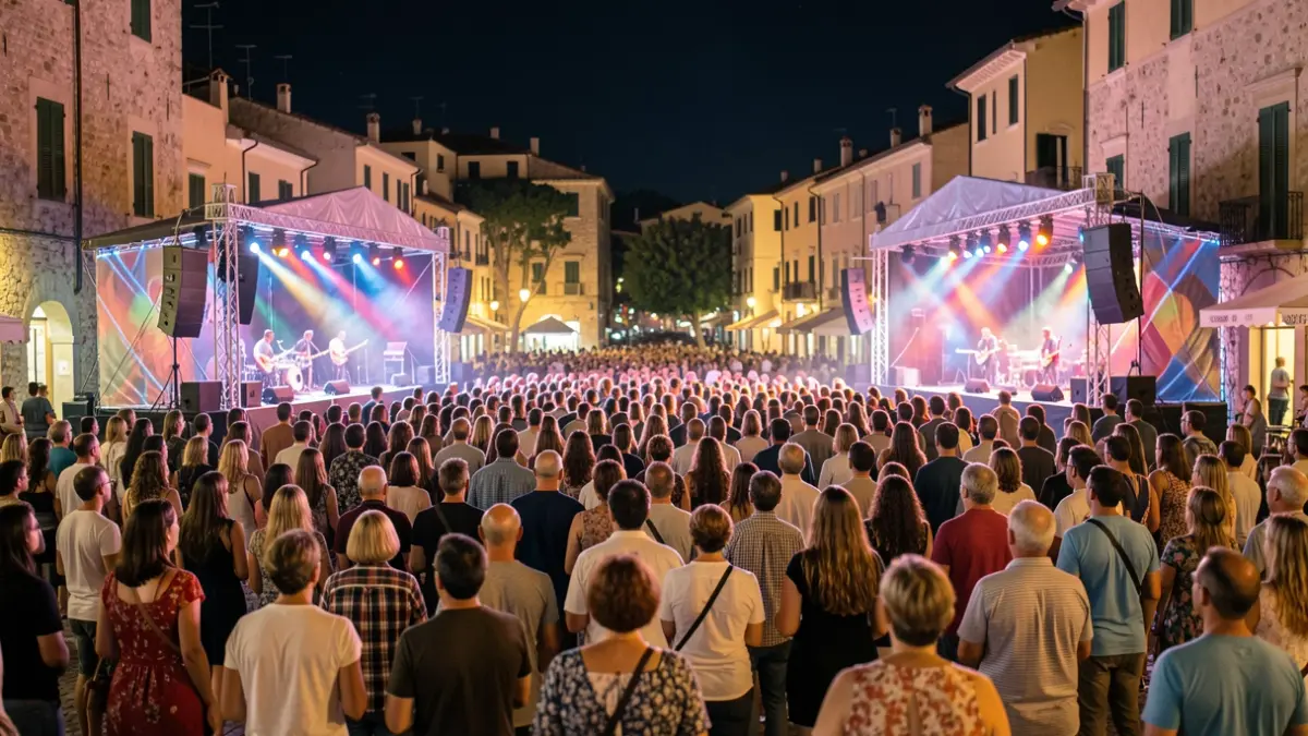 Imatge genèrica d'un festival de música a la nit amb escenaris i públic.