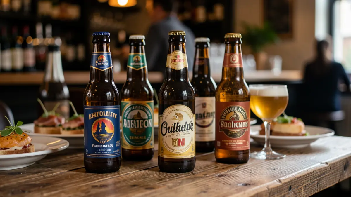 Generic image of craft beer bottles and tapas.