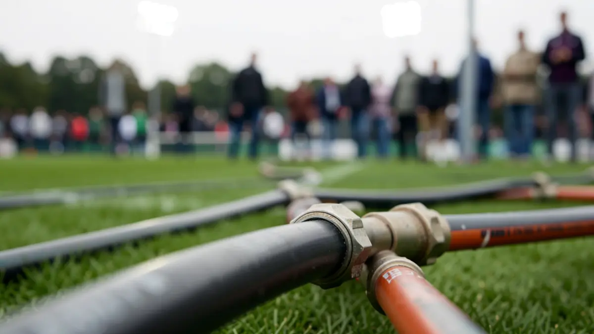 Imagen genérica de tuberías de un sistema de riego en un campo deportivo.
