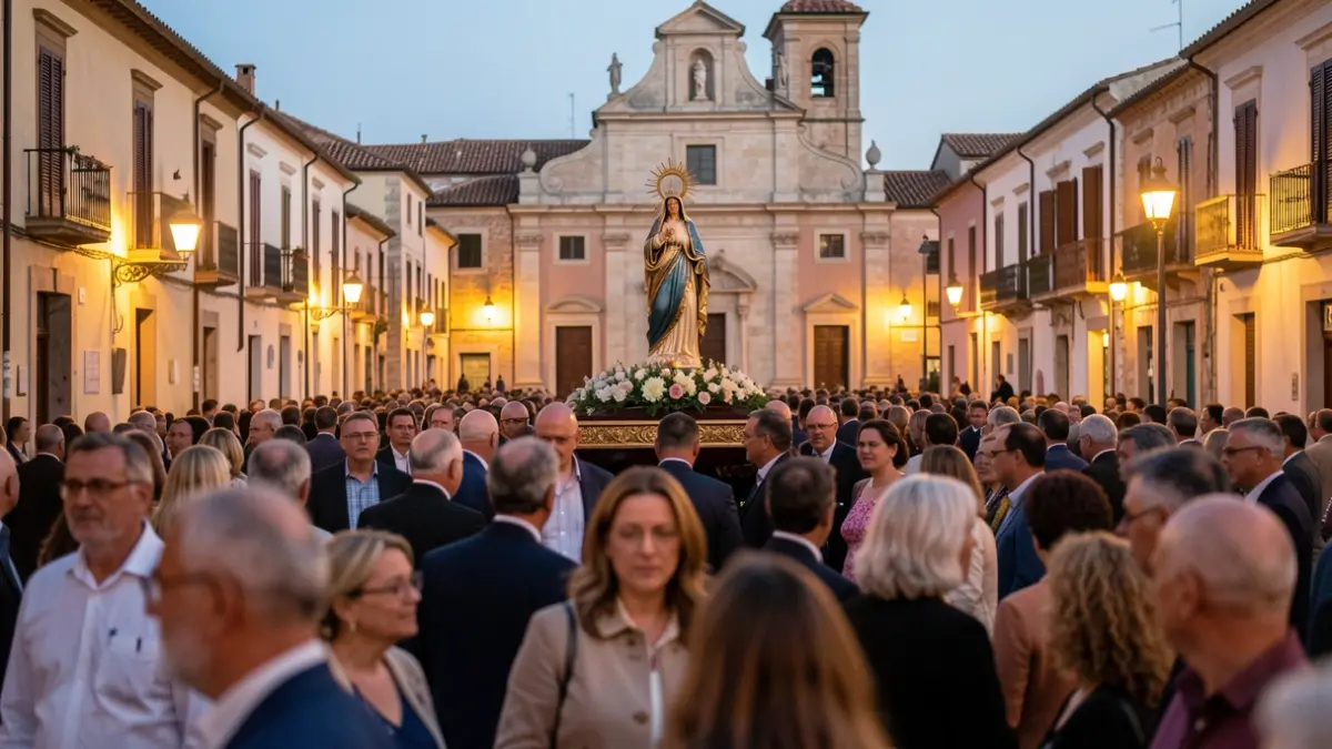 Imatge genèrica d'un trasllat religiós en una plaça de poble mediterrani.