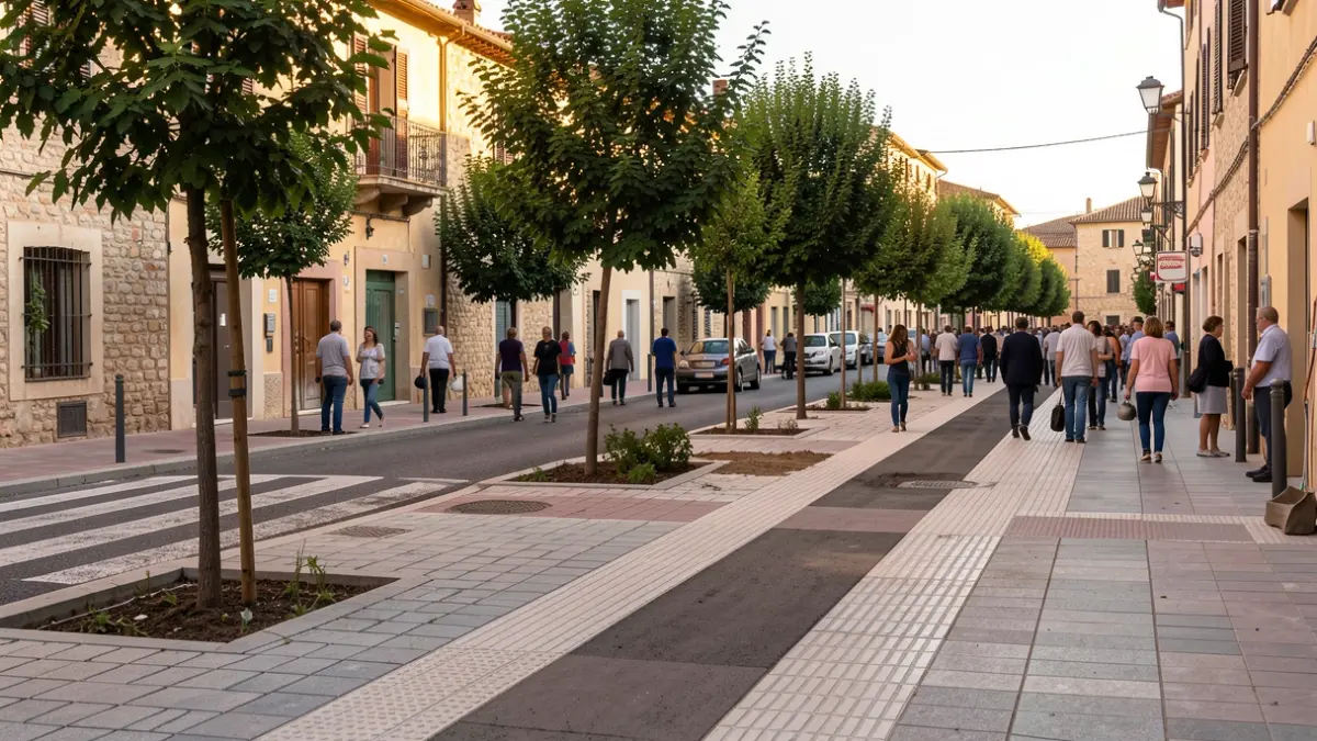 Imagen genérica de obras de renovación urbana con arbolado y pavimento nuevo.