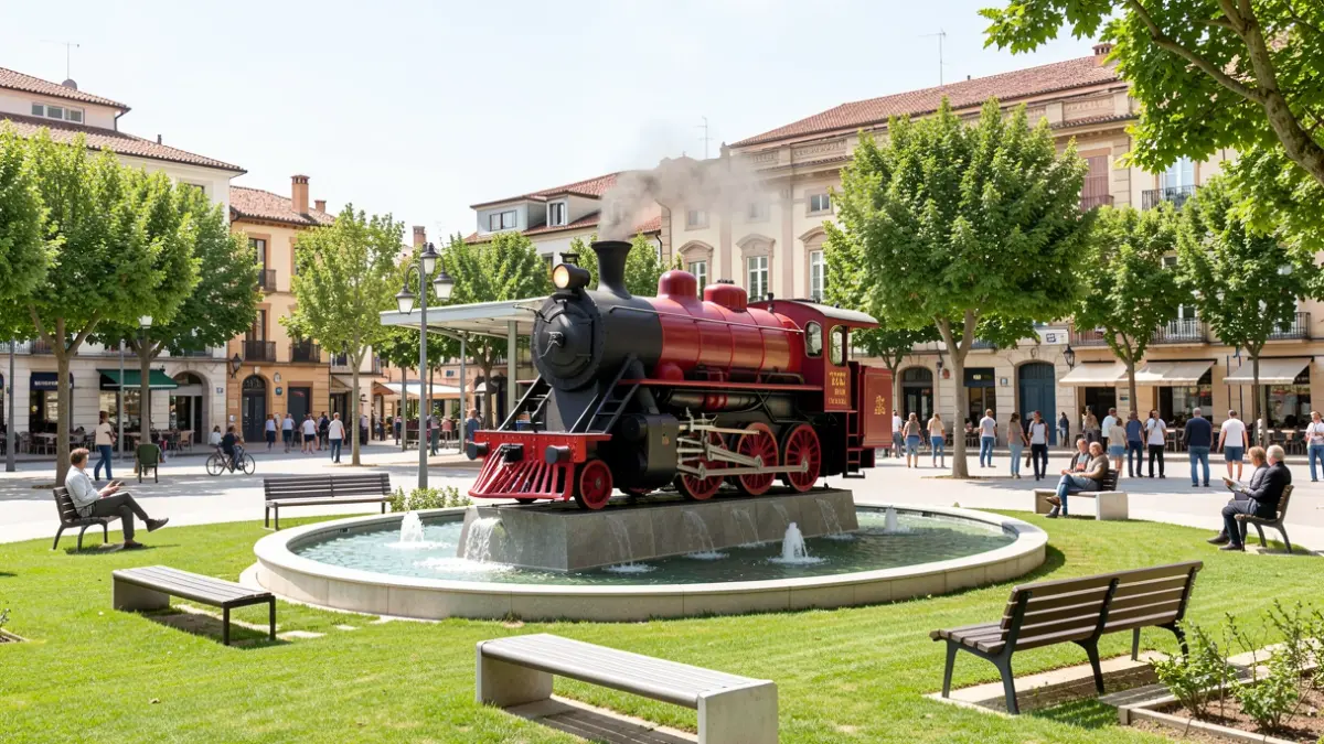 Imagen genérica de La Panderola, un tren histórico, coronando la fuente de una plaza renovada en Onda.
