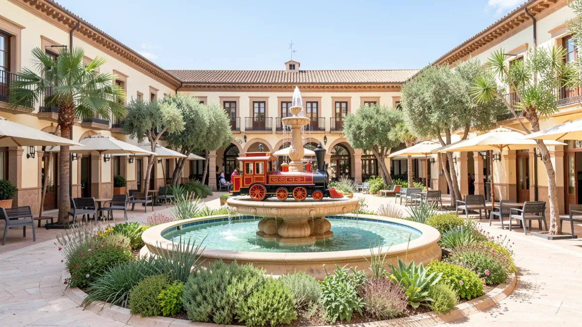 Image of the renovated Plaza España in Onda with the replica of La Panderola and more vegetation.