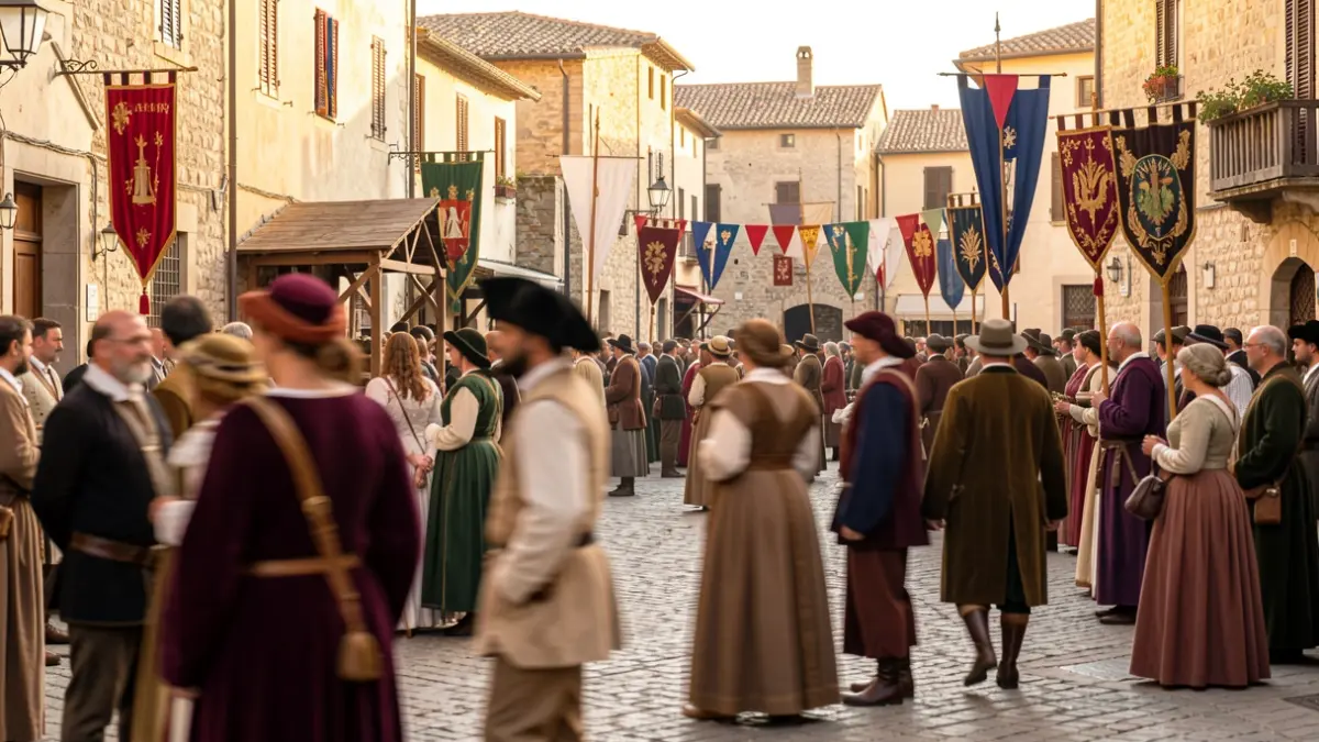 Generic image of a Moorish and Christian reenactment in a town square.