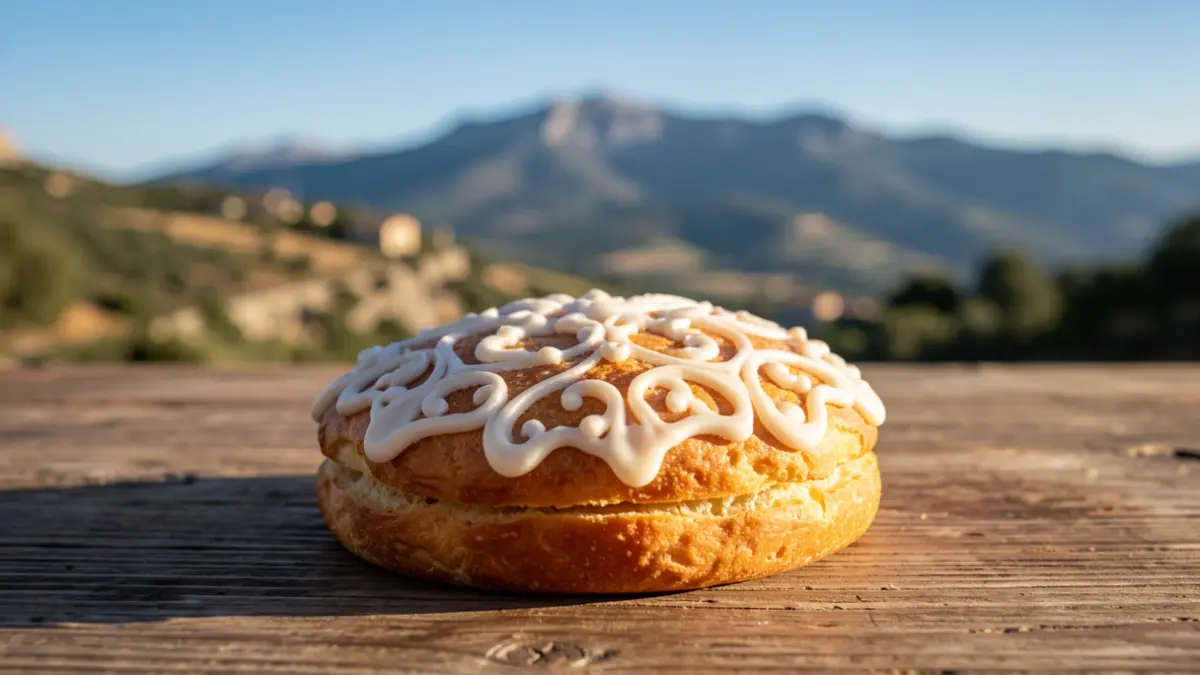 Generic image of baroque sweets and the Hurchillo mountain landscape.