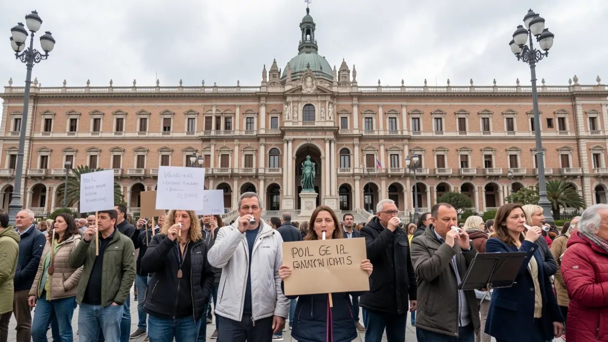 Imagen genérica de personal de prevención de incendios manifestándose ante el Palau de la Generalitat.