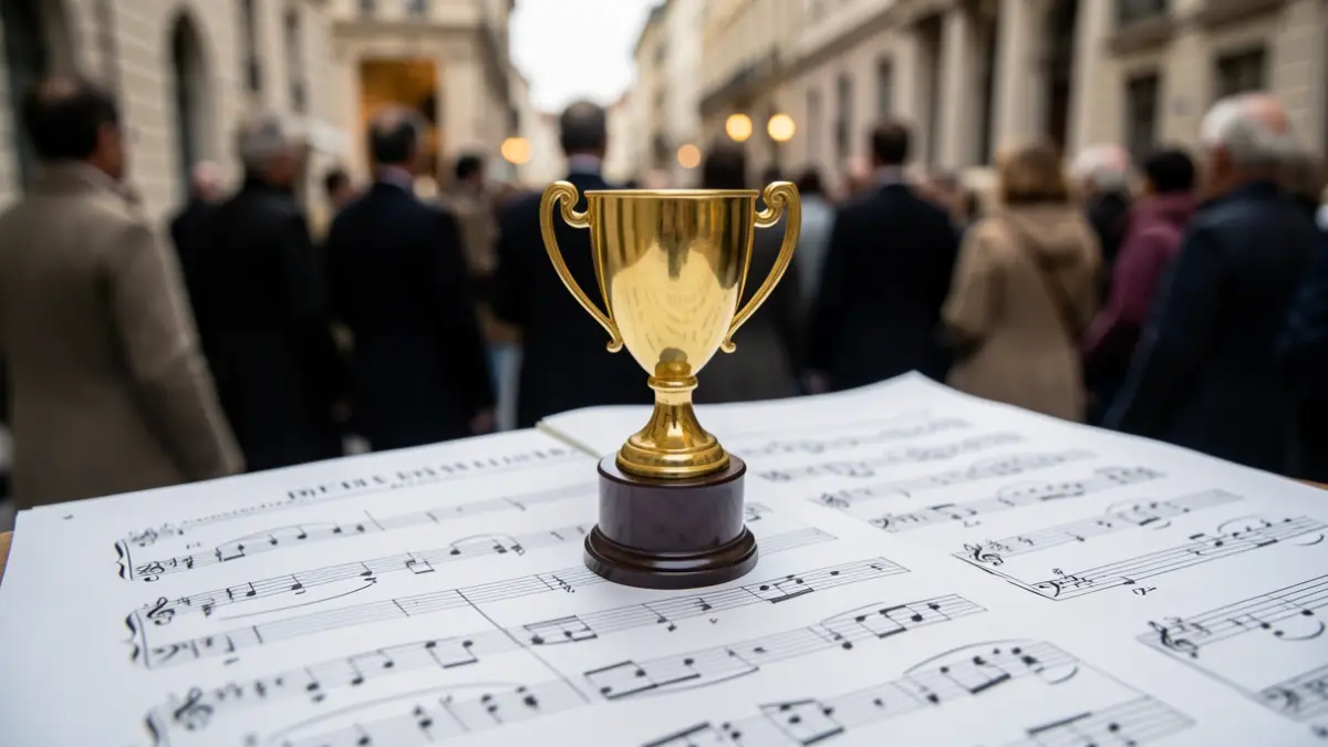 Generic image of a musical score with a golden trophy.