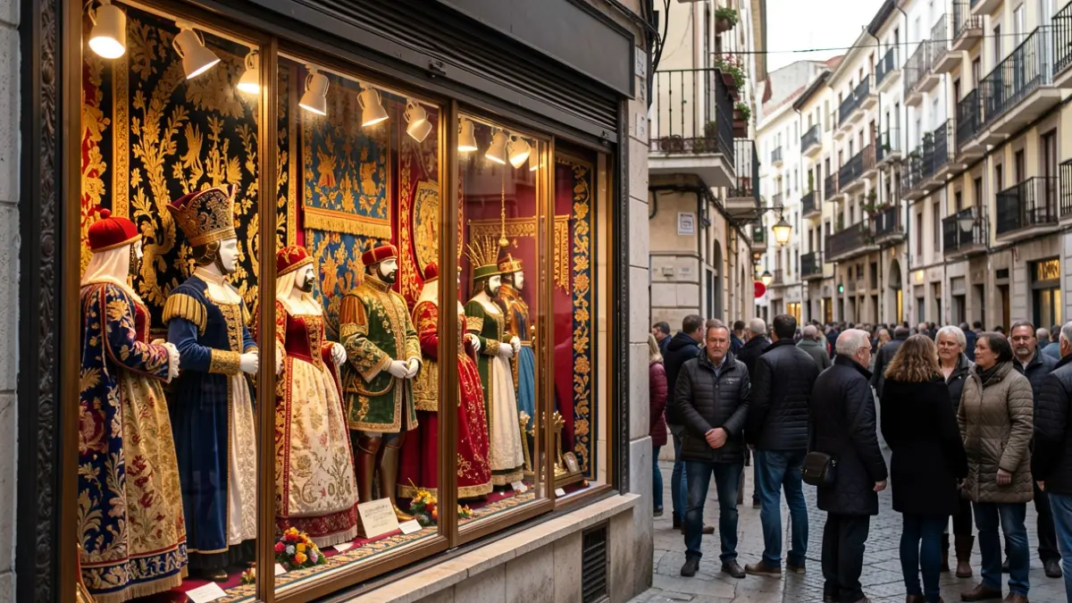 Escaparate festivo con motivos de Moros y Cristianos y Misteri d’Elx.