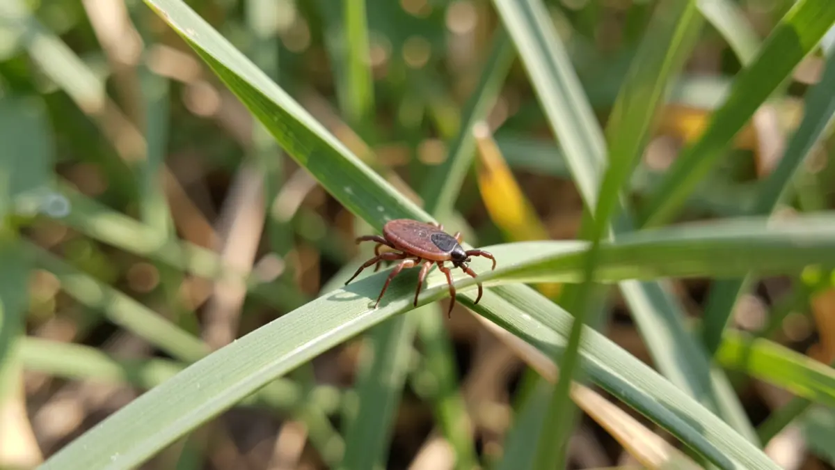 Generic image of a tick on a blade of grass.