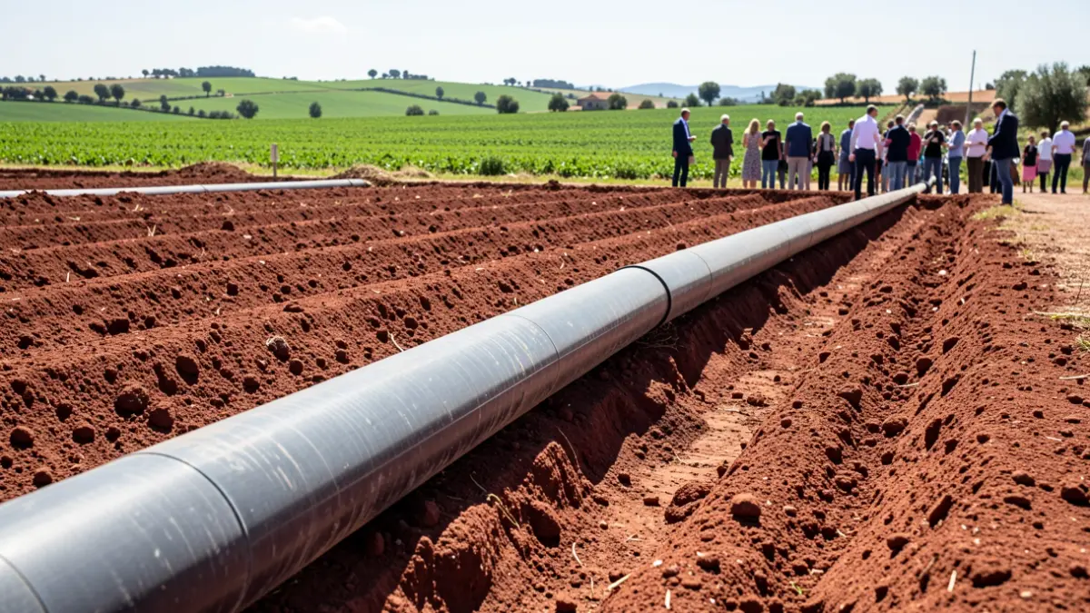 Imagen genérica de tuberías de irrigación en un campo.