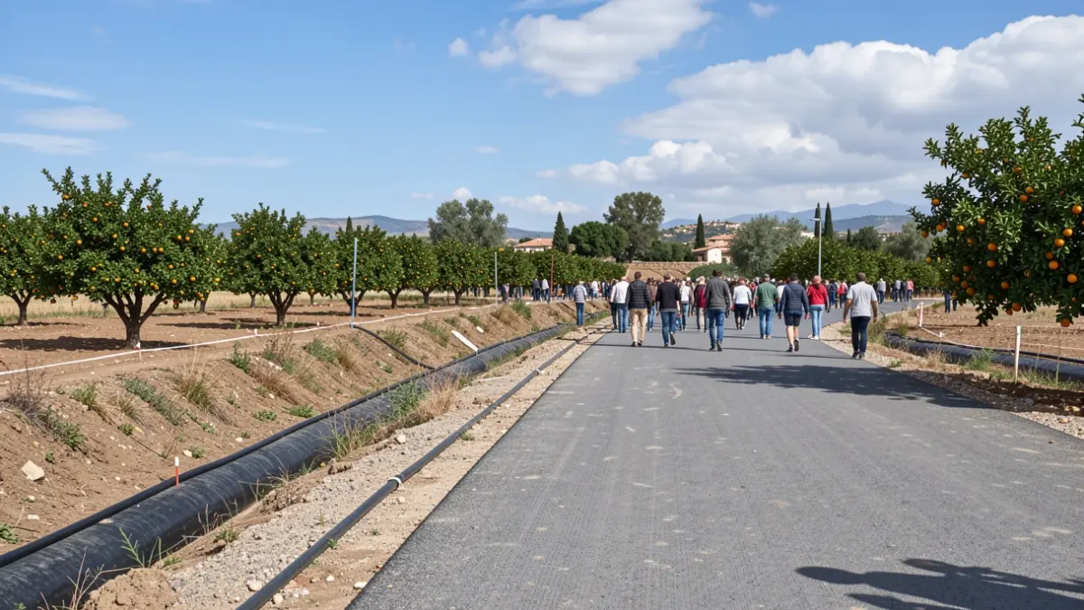 Imatge genèrica d'obres d'infraestructura ciclista en un paisatge valencià.