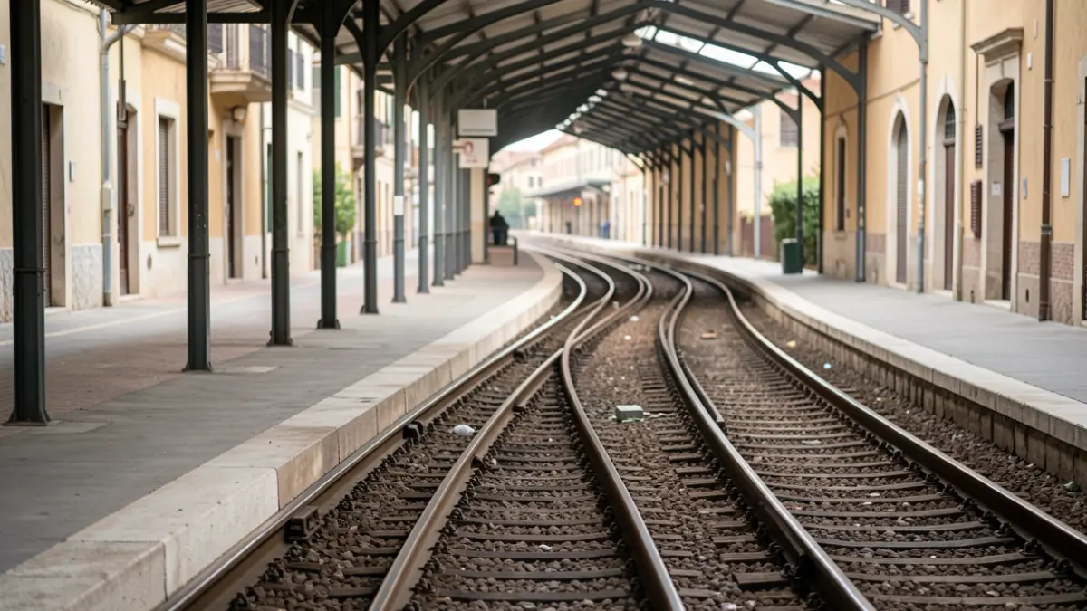 Imatge genèrica d'una andana de tren buida amb vies.