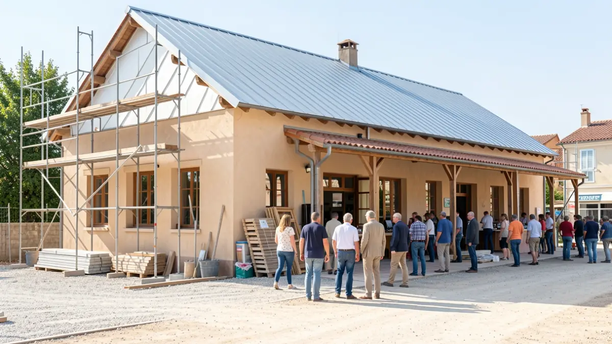 Generic image of a market under construction with a new roof.