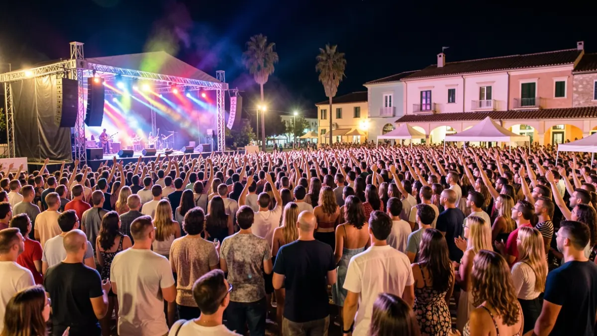 Imagen genérica de una multitud disfrutando de un festival de música en Benicàssim bajo luces de colores.