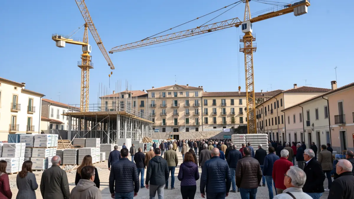 Imatge genèrica d'un solar en construcció a Sagunt amb grues i materials.