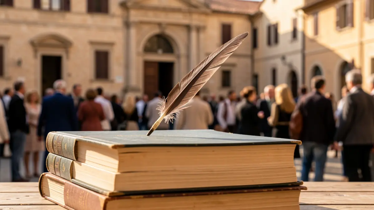 Imatge genèrica de llibres i una ploma d'escriptura.